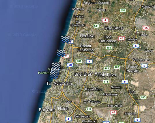 пляжи Тель-Авива спутник