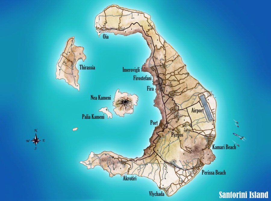 Санторини карта на английском