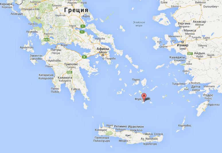 остров Санторини на карте Греции