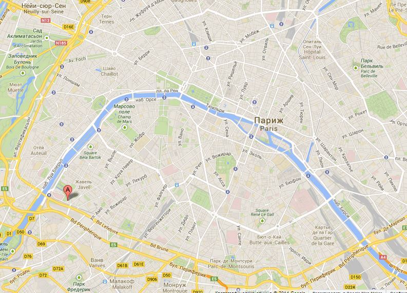 Парк Ситроена на карте Парижа.