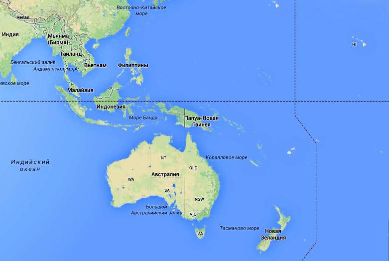 Австралия на карте мира.