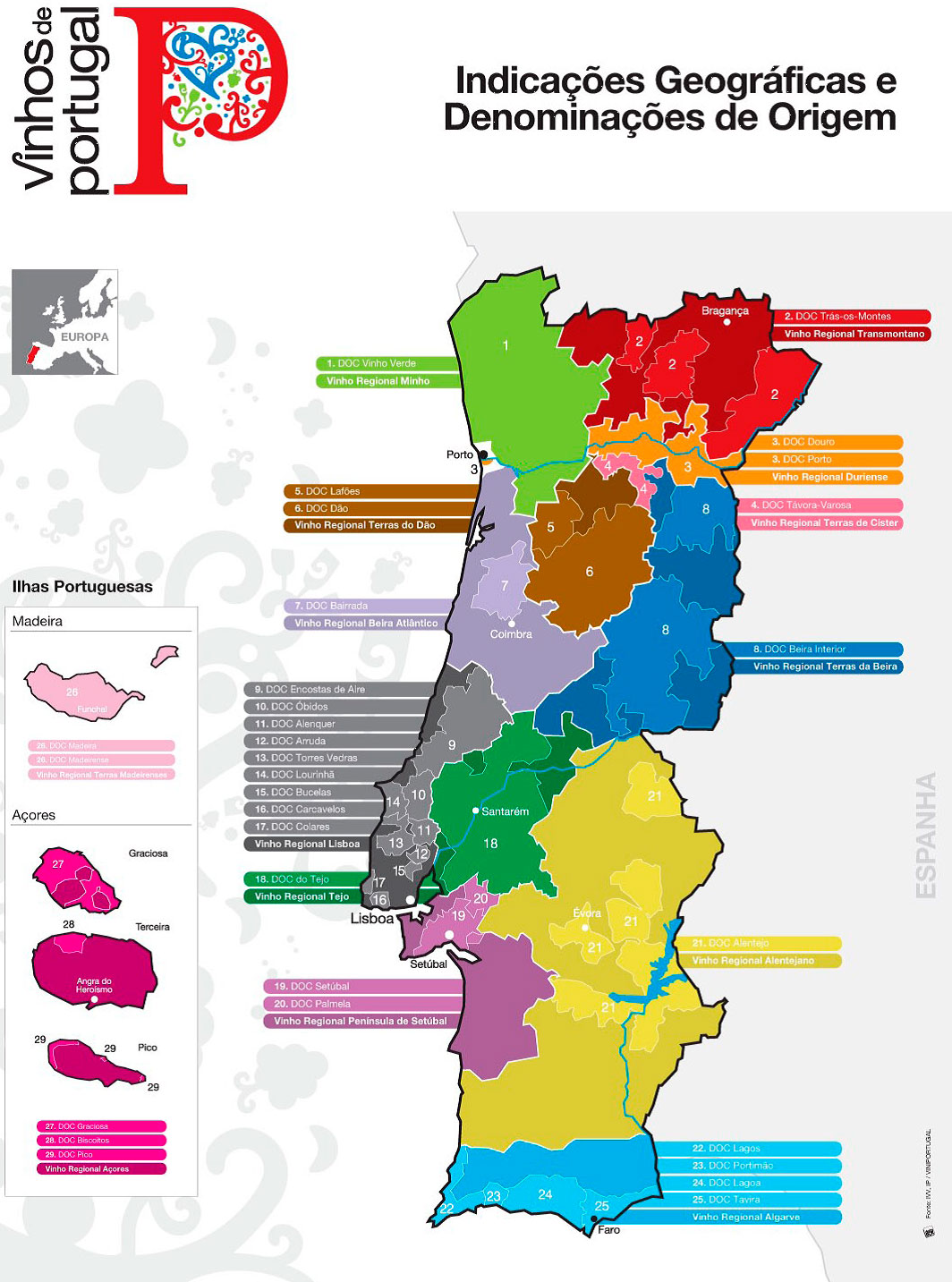 карта винных регионов Португалии